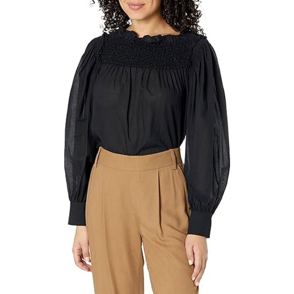 REBECCA TAYLOR Black Textured Smock Blouse Extra Small XS